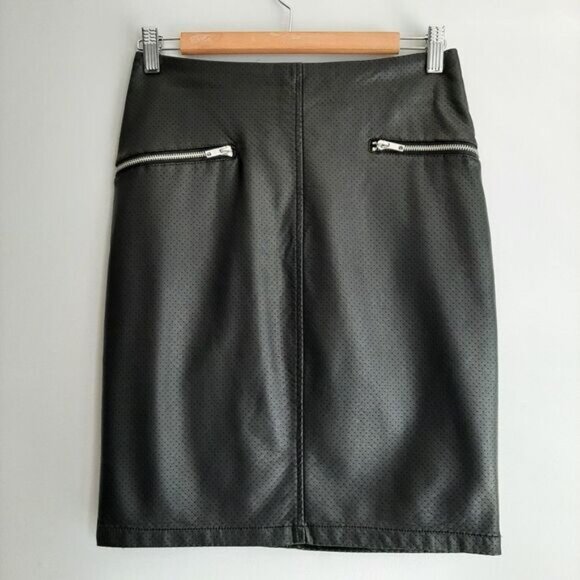 MINIMUM \ Micro Dot Pencil Mini Skirt Vegan Faux Leather Black Sz S - Picture 3 of 11
